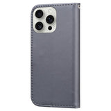 iPhone 16 Pro Kunstlæder Flip Cover m. Figur & Ståfunktion - Grå
