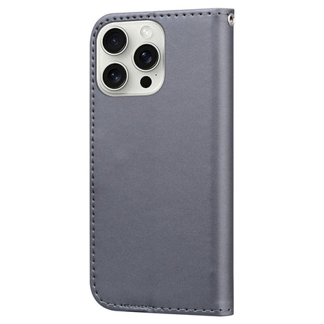 iPhone 16 Pro Kunstlæder Flip Cover m. Figur & Ståfunktion - Grå