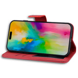 iPhone 16 Pro Kunstlæder Flip Cover m. Figur & Ståfunktion - Rød