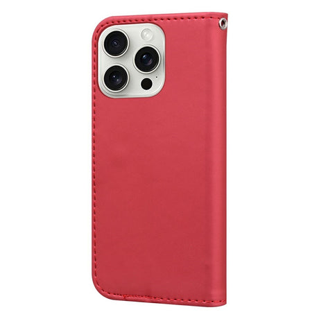 iPhone 16 Pro Kunstlæder Flip Cover m. Figur & Ståfunktion - Rød