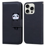 iPhone 16 Pro Kunstlæder Flip Cover m. Figur & Ståfunktion - Sort
