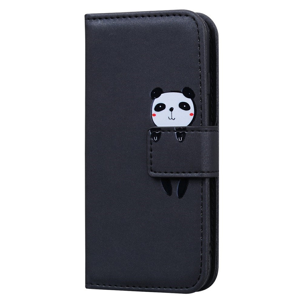 iPhone 16 Pro Kunstlæder Flip Cover m. Figur & Ståfunktion - Sort