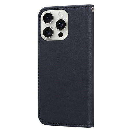 iPhone 16 Pro Kunstlæder Flip Cover m. Figur & Ståfunktion - Sort