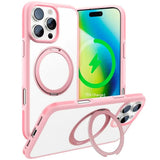 TORRAS - iPhone 16 Pro - Hybrid Plastik Cover m. Roterbar Kickstand Ring - MagSafe Kompatibel - Gennemsigtig / Lyserød