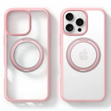 TORRAS - iPhone 16 Pro - Hybrid Plastik Cover m. Roterbar Kickstand Ring - MagSafe Kompatibel - Gennemsigtig / Lyserød
