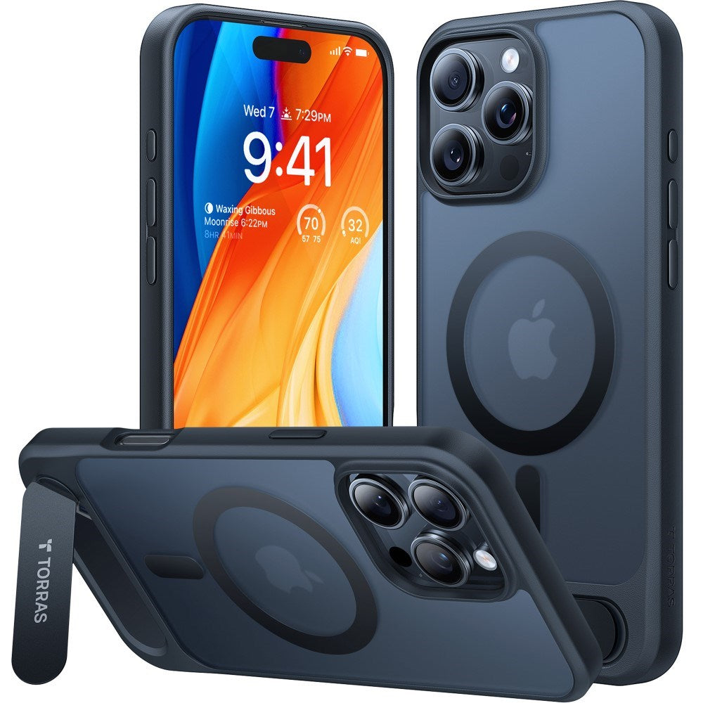 TORRAS - iPhone 16 Pro - Hybrid Cover m. Ståfunktion - MagSafe Kompatibel - Sort