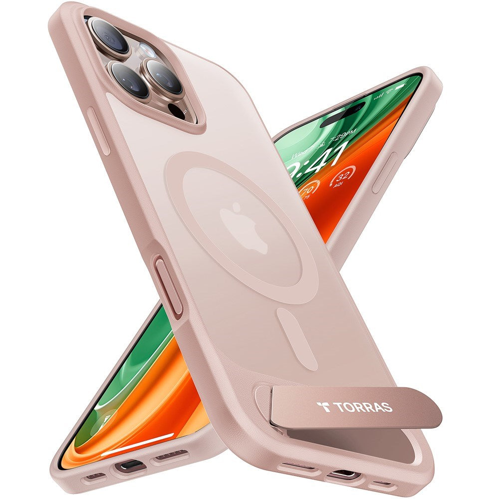 Torras iPhone 16 Pro Hybrid Bagside Cover m. Ståfunktion - MagSafe Kompatibel - Rose Gold