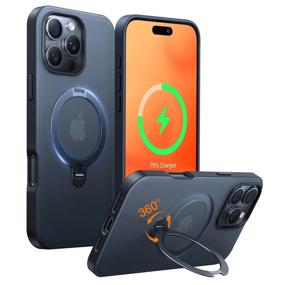 TORRAS - iPhone 16 Pro - Hybrid Plastik Cover m. Ståfunktion - MagSafe Kompatibel - Sort