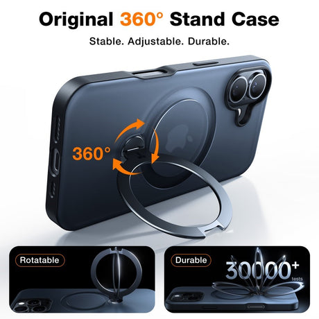 TORRAS - iPhone 16 - Hybrid Plastik Cover m. Ståfunktion - MagSafe Kompatibel - Sort