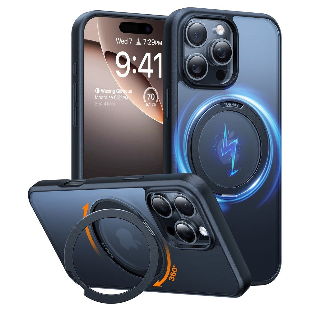 TORRAS - iPhone 16 Pro Max - Plastik Cover m. Kickstand Ring - MagSafe Kompatibel - Sort