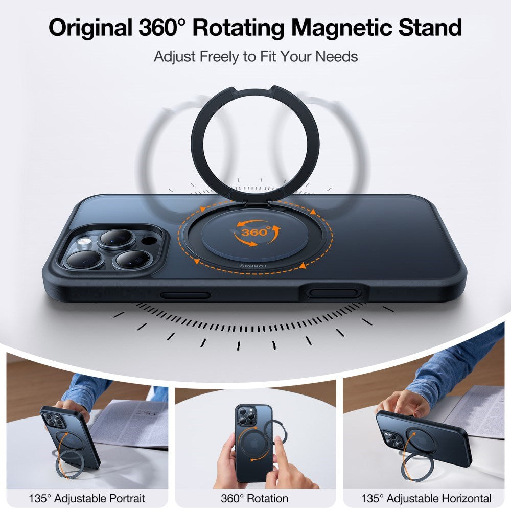 TORRAS - iPhone 16 Pro Max - Plastik Cover m. Kickstand Ring - MagSafe Kompatibel - Sort