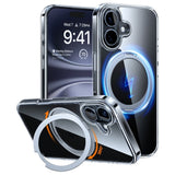 TORRAS - iPhone 16 - Fleksibelt Plastik Cover m. Ring Kickstand - MagSafe Kompatibel - Gennemsigtig