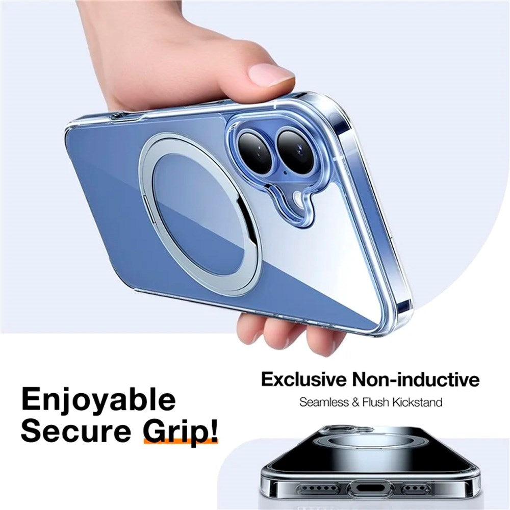 TORRAS - iPhone 16 - Fleksibelt Plastik Cover m. Ring Kickstand - MagSafe Kompatibel - Gennemsigtig