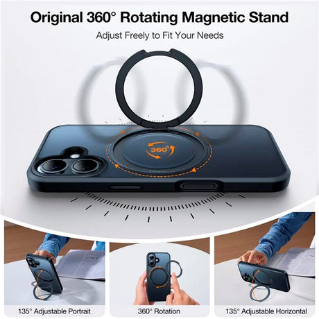 TORRAS - iPhone 16 - Fleksibelt Plastik Cover m. Ring Kickstand - MagSafe Kompatibel - Sort