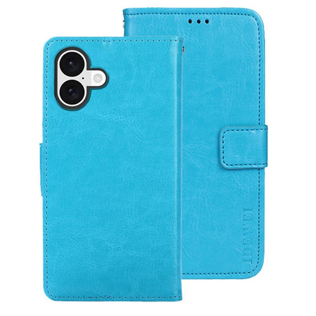 EIDERWOOD iPhone 16 Plus Kunstlæder Flip Case m. Indbygget Pung & Ståfunktion - Lyseblå
