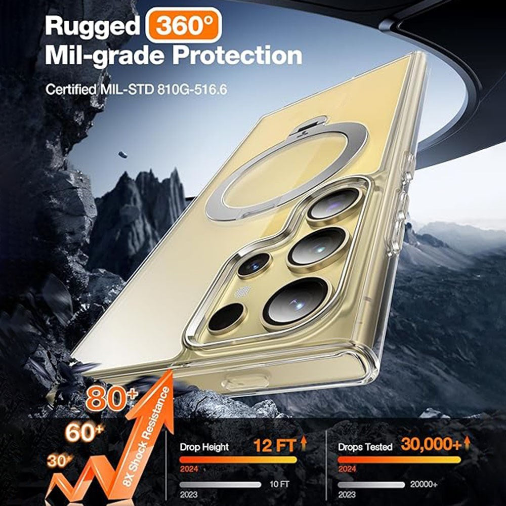 TORRAS - Samsung Galaxy S24 Ultra - Hybrid Cover m. Roterende Kickstand - MagSafe Kompatibel - Gennemsigtig