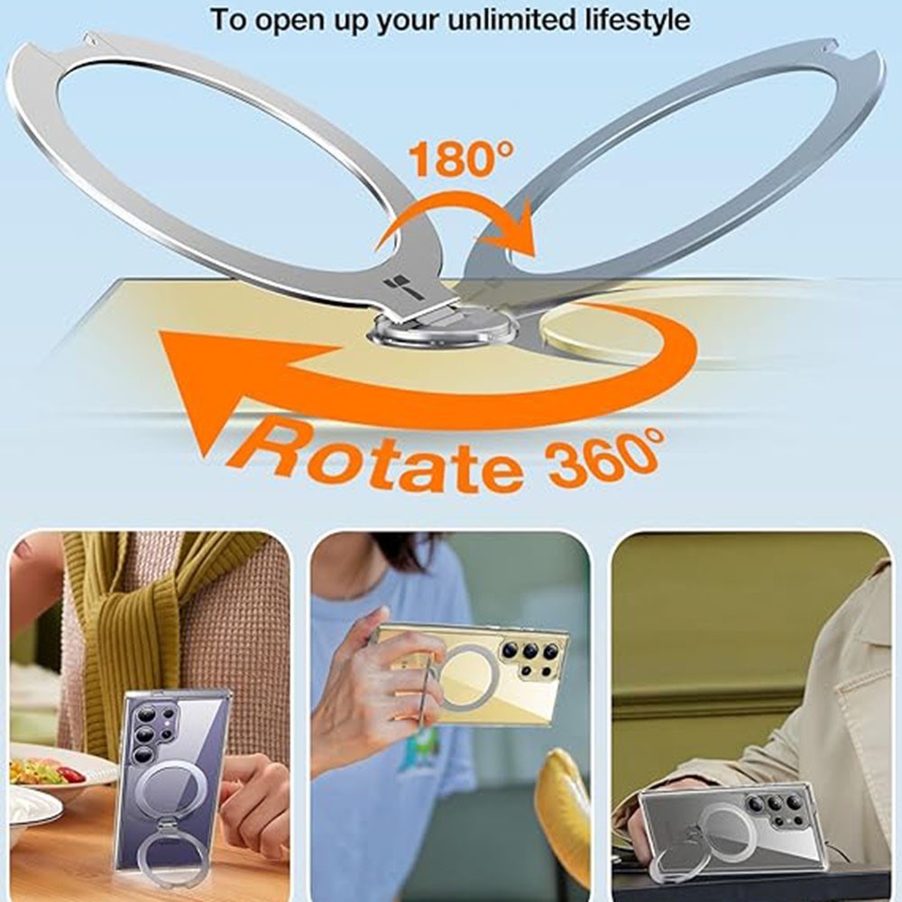 TORRAS - Samsung Galaxy S24 Ultra - Hybrid Cover m. Roterende Kickstand - MagSafe Kompatibel - Gennemsigtig