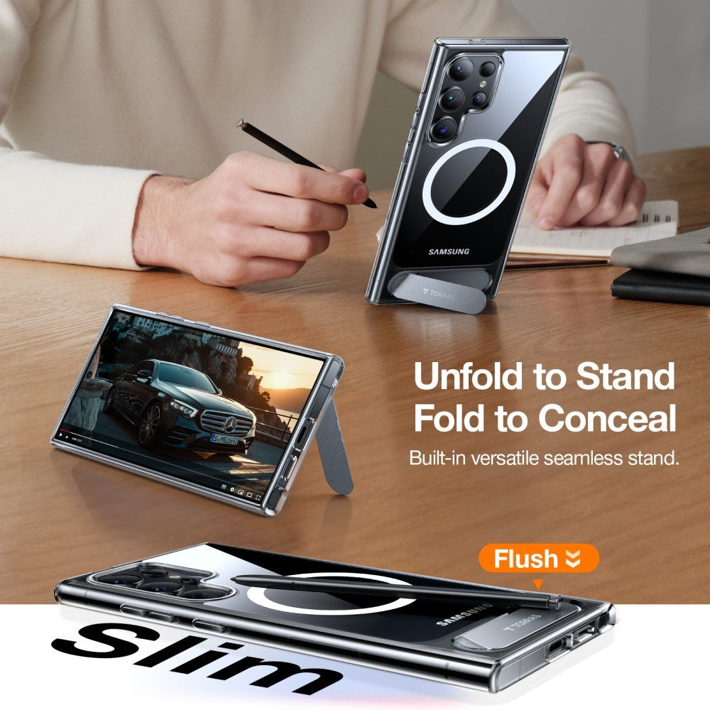 TORRAS - Samsung Galaxy S24 Ultra - Hybrid Cover m. Kickstand - MagSafe Kompatibel - Gennemsigtig