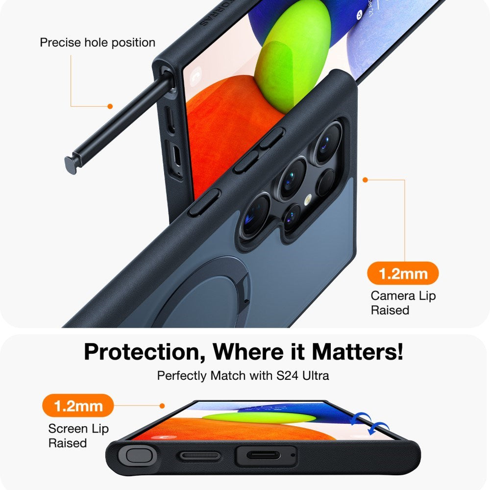 TORRAS - Samsung Galaxy S24 Ultra - Guardian Ostand Series Cover m. Kickstand - MagSafe Kompatibel - Sort