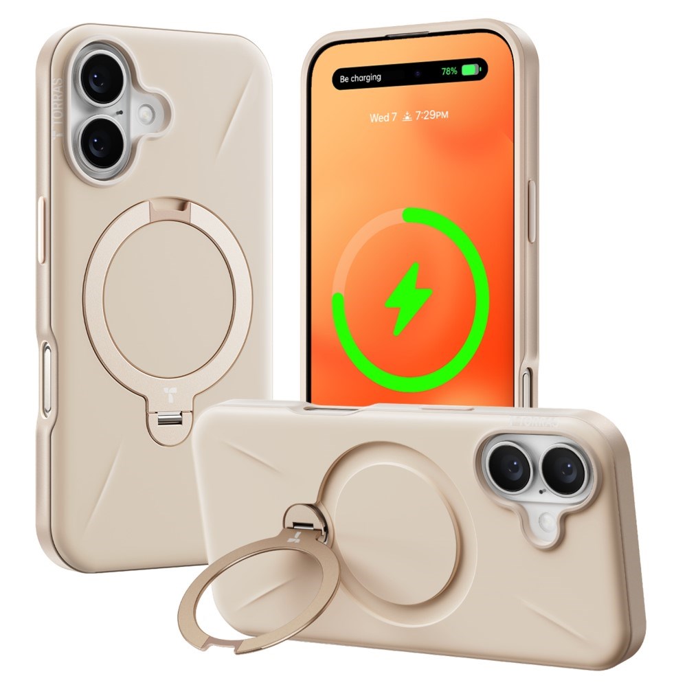 iPhone 16 - TORRAS Fleksibel Plastik Cover m. Ring Kickstand - Beige