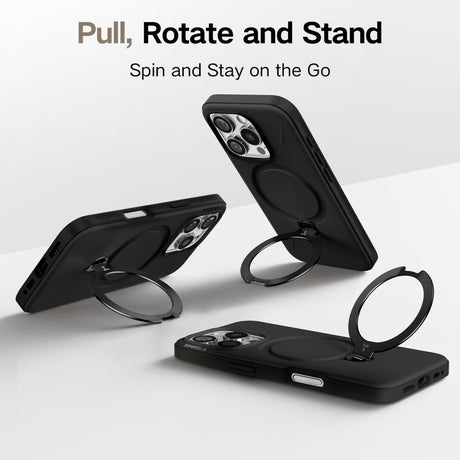 TORRAS - iPhone 16 Pro - Fleksibelt Plastik Cover m. Ring Kickstand - MagSafe Kompatibel - Sort