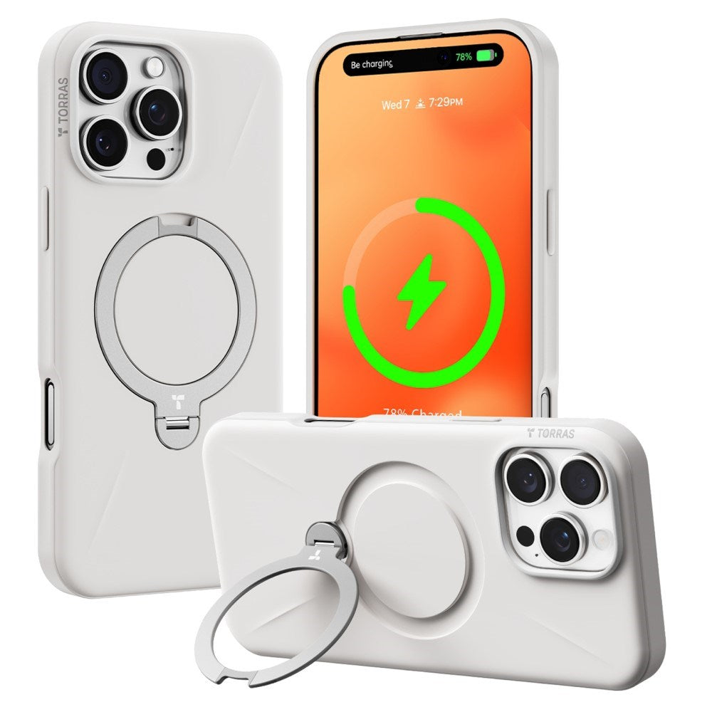 TORRAS - iPhone 16 Pro - Fleksibelt Plastik Cover m. Ring Kickstand - MagSafe Kompatibel - Hvid