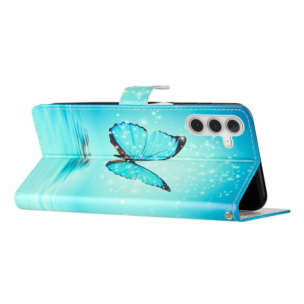 EIDERWOOD Samsung Galaxy S25+ (Plus) Flip Cover m. Pung & Strop - Blå Sommerfugl