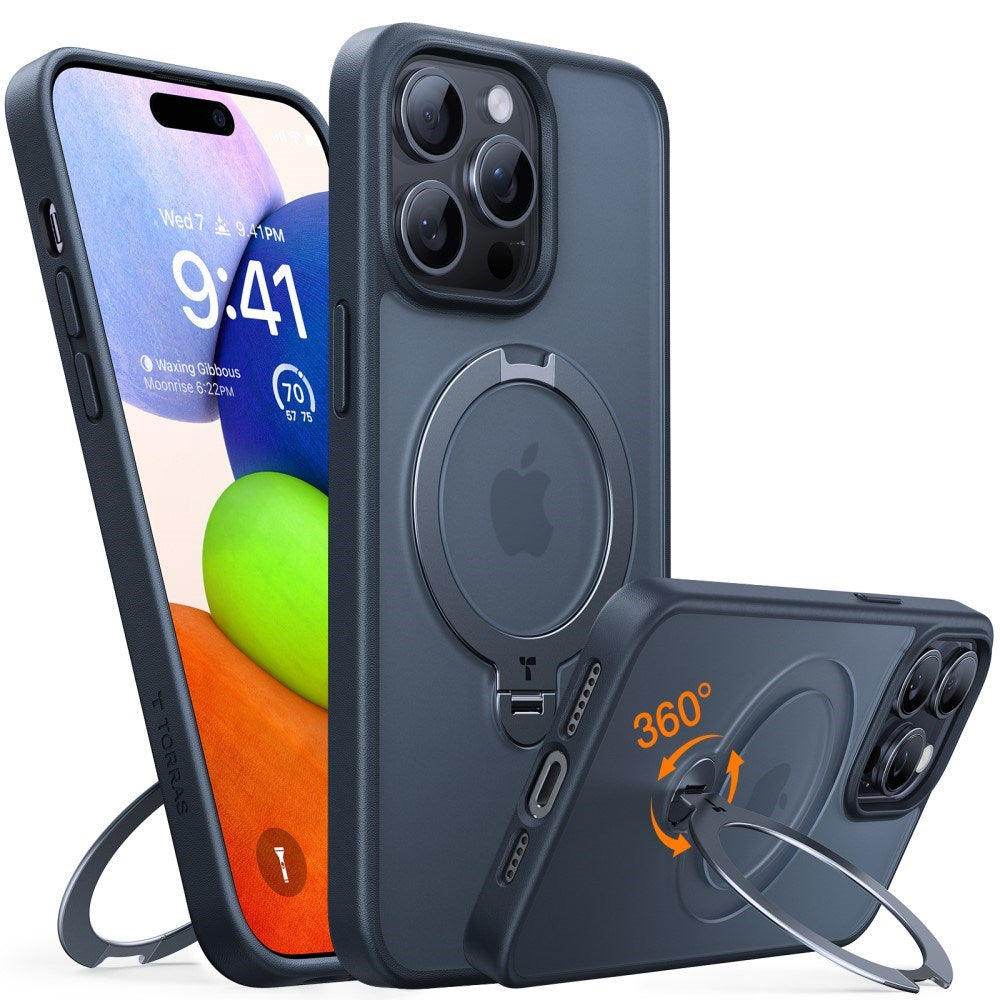 TORRAS - iPhone 15 Pro - Hybrid Plastik Cover m. Ståfunktion - MagSafe Kompatibel - Sort - (DEMO)
