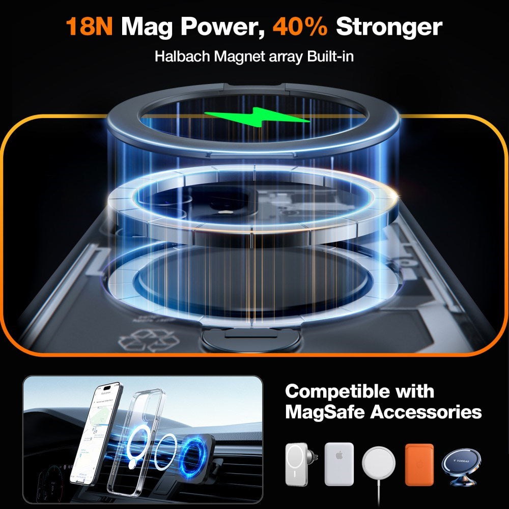 TORRAS - iPhone 15 Pro - Hybrid Plastik Cover m. Ståfunktion - MagSafe Kompatibel - Gennemsigtig