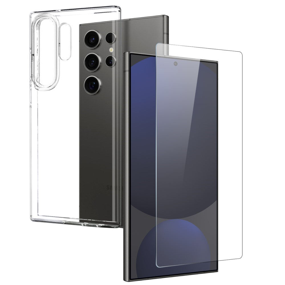 Samsung Galaxy S25 Ultra 2-i-1 Sæt Hærdet Skærmbeskyttelse og Fleksibelt Plastik Cover - Gennemsigtig