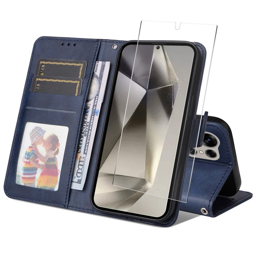 Samsung Galaxy S25 Ultra - EIDERWOOD 2-i-1 Kunstlæder Flip Case m. Skærmbeskyttelsesglas - Blå