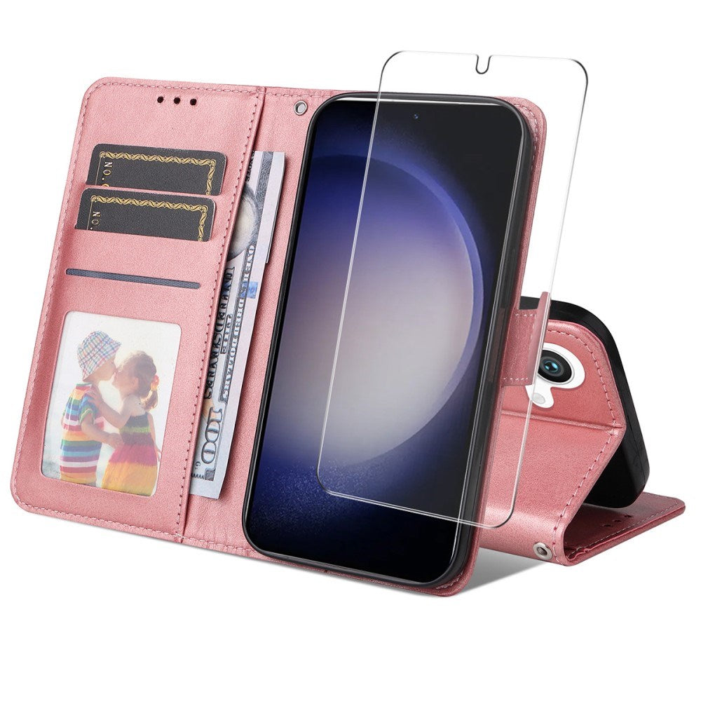 Samsung Galaxy S25 / S24 - EIDERWOOD 2-i-1 Kunstlæder Flip Case m. Skærmbeskyttelsesglas - Lyserød