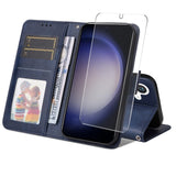 Samsung Galaxy S25 / S24 - EIDERWOOD 2-i-1 Kunstlæder Flip Case m. Skærmbeskyttelsesglas - Blå