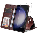 Samsung Galaxy S25 / S24 - EIDERWOOD 2-i-1 Kunstlæder Flip Case m. Skærmbeskyttelsesglas - Brun