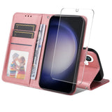 Samsung Galaxy S25+ (Plus) / 24+ (Plus) - EIDERWOOD 2-i-1 Kunstlæder Flip Case m. Skærmbeskyttelsesglas - Lyserød