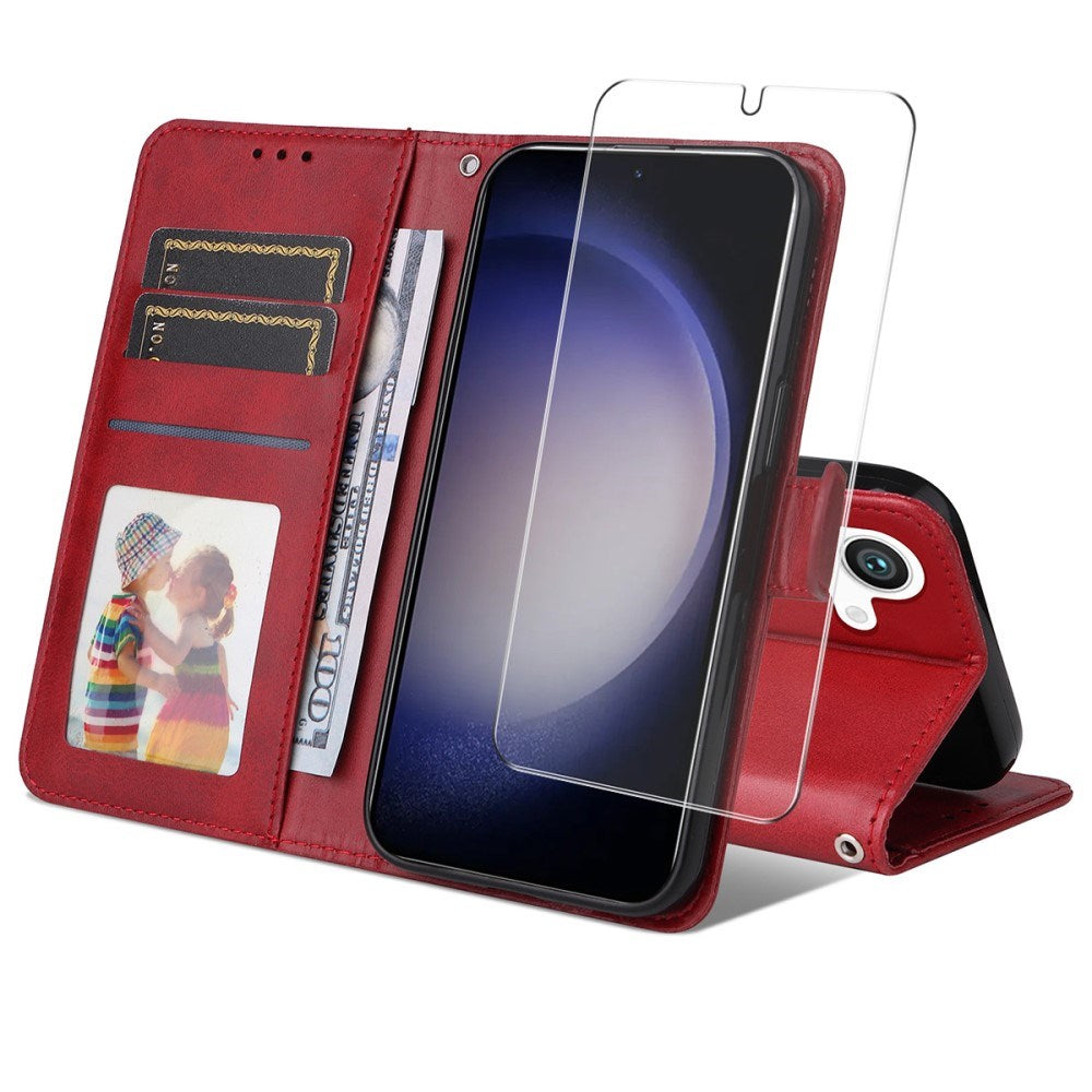 Samsung Galaxy S25+ (Plus) / 24+ (Plus) - EIDERWOOD 2-i-1 Kunstlæder Flip Case m. Skærmbeskyttelsesglas - Rød