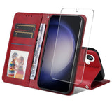 Samsung Galaxy S25+ (Plus) / 24+ (Plus) - EIDERWOOD 2-i-1 Kunstlæder Flip Case m. Skærmbeskyttelsesglas - Rød