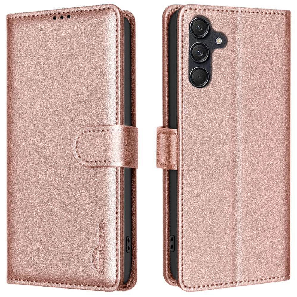 BINFEN Samsung Galaxy A36 (5G) Imiteret Læder Flip Cover m. RFID Blokering og Kortholder - Rose Gold
