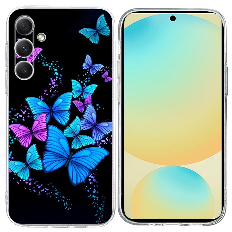 EIDERWOOD Samsung Galaxy S25 FE Fleksibel Plastik Bagside Cover m. Motiv - Sort / Blå Sommerfugle