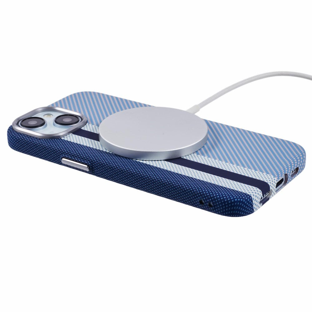 iPhone 14 - EIDERWOOD Mønstret Carbon Cover - MagSafe Kompatibel - Blue Stripes