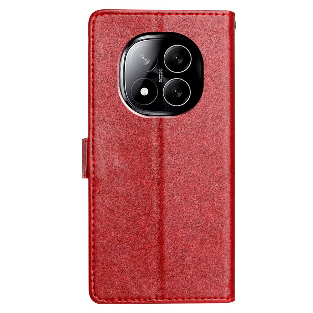 Xiaomi Redmi Note 14 Pro (5G) / Poco X7 - EIDERWOOD Kunstlæder Flip Cover m. Strop - Mørkerød