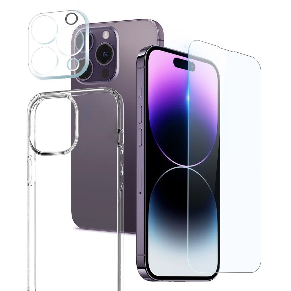 iPhone 14 Pro NORTHJO 360° Protection Set inkl. Cover & Skærmbeskyttelse & Kameralinsebeskyttelse - Gennemsigtig