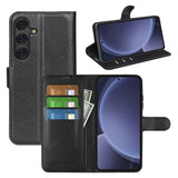 EIDERWOOD Samsung Galaxy S25+ (Plus) Stødresistent Læder Wallet Cover med Litchi Tekstur - Sort