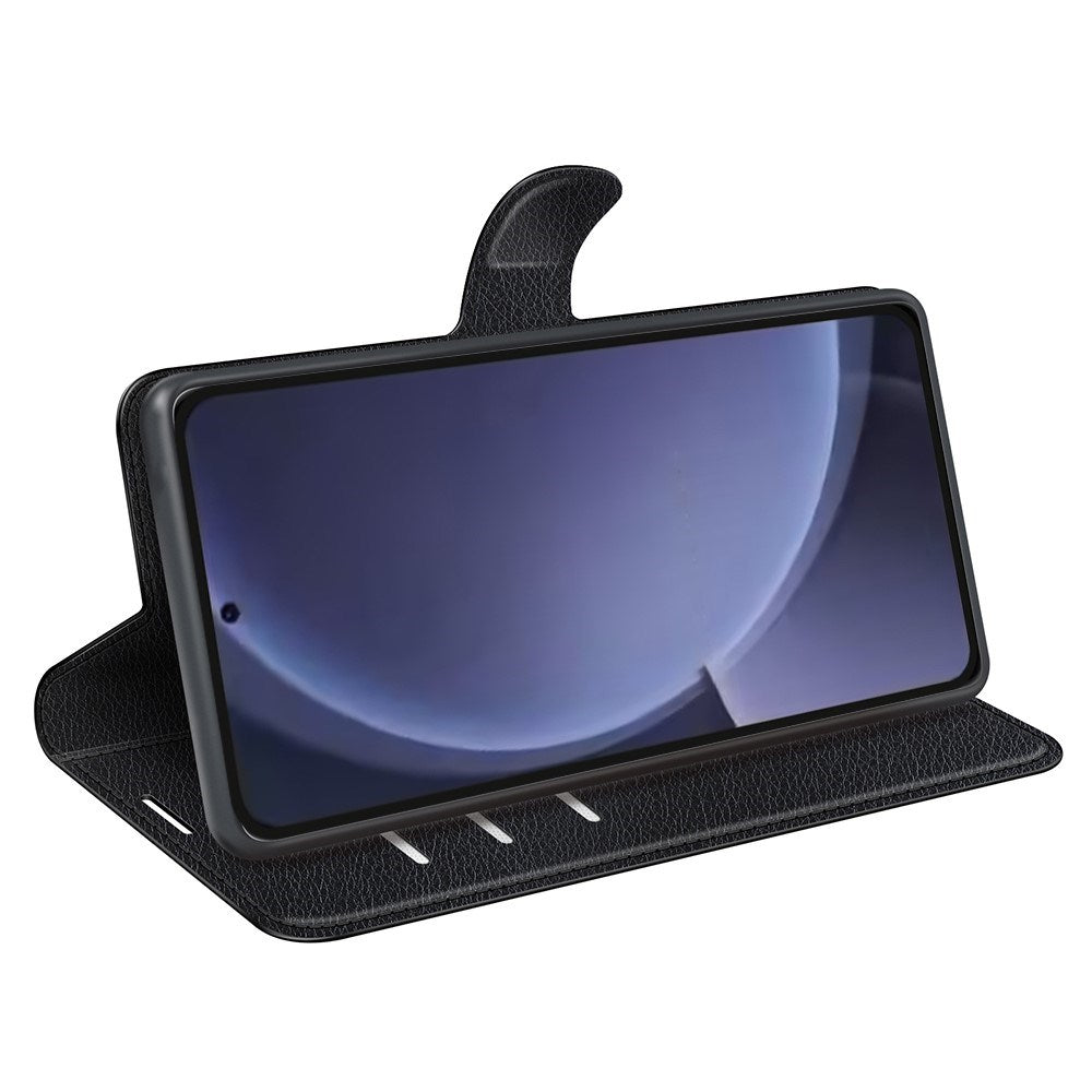 EIDERWOOD Samsung Galaxy S25+ (Plus) Stødresistent Læder Wallet Cover med Litchi Tekstur - Sort