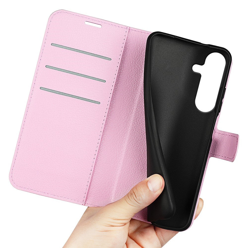 EIDERWOOD Samsung Galaxy S25+ (Plus) Stødresistent Læder Wallet Cover med Litchi Tekstur - Lyserød