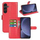 EIDERWOOD Samsung Galaxy S25+ (Plus) Stødresistent Læder Wallet Cover med Litchi Tekstur - Rød