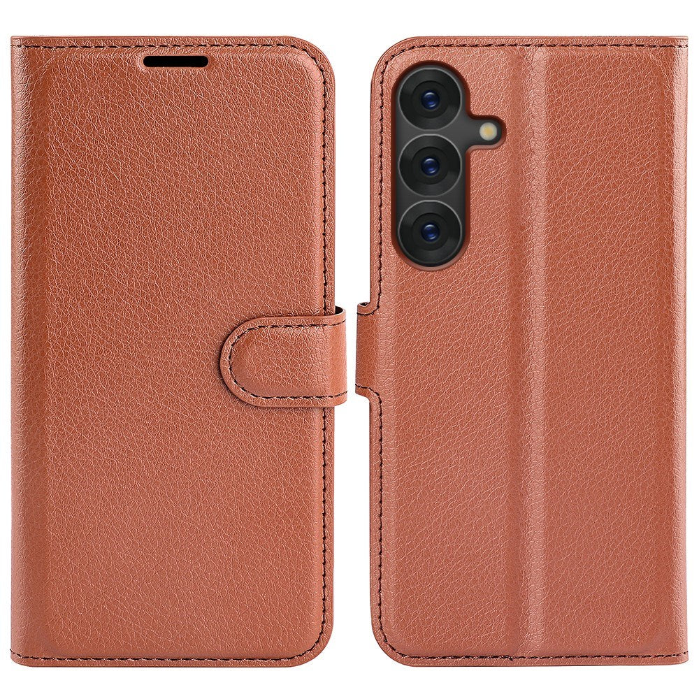 EIDERWOOD Samsung Galaxy S25+ (Plus) Stødresistent Læder Wallet Cover med Litchi Tekstur - Brun