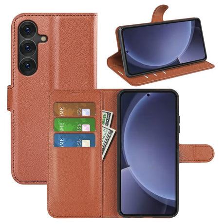 EIDERWOOD Samsung Galaxy S25+ (Plus) Stødresistent Læder Wallet Cover med Litchi Tekstur - Brun