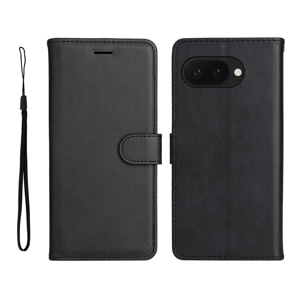 Google Pixel 9a - EIDERWOOD Kunstlæder Flip Cover m. Kortholder & Strop - Sort
