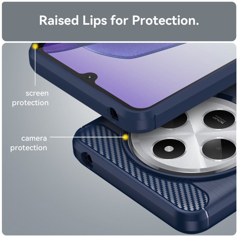 EIDERWOOD Xiaomi Redmi 14C Brushed Carbon Fiber Fleksibelt Plastik Bagside Cover - Blå